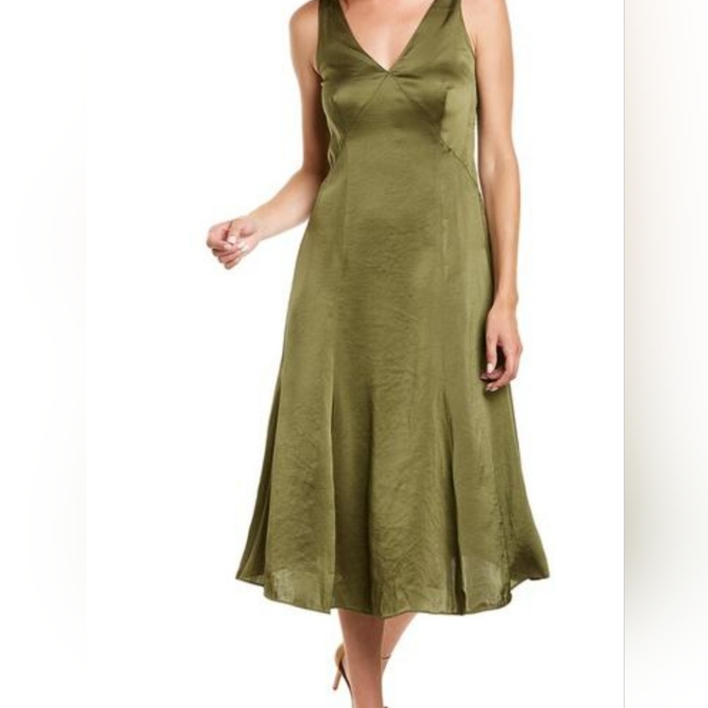 New tahari WASHED SATIN SHIRT DRESS green olive tuscan women's sz 8